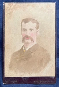 Hand Tinted Studio Photograph Man with Mustache Cabinet Card Macnabb Portraits - Picture 1 of 2