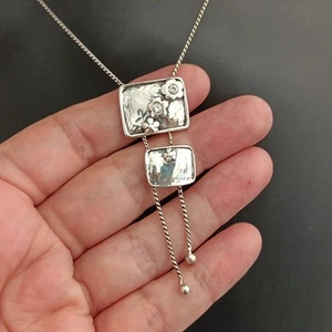 Vintage Sterling Silver Necklace Modernist Tie Y-Drop Style Minimalist Gift 925 - Picture 1 of 20