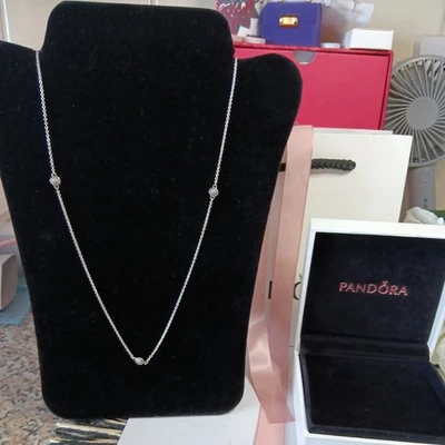 Genuine Pandora 925 Silver  pave Ball  Necklace 80 cms retired  - Image 1 of 4