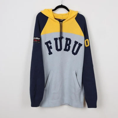Vintage 90s FUBU Knitted Hoodie Sweater Drawstring Hooded Sweatshirt Size XL - Image 1 of 4