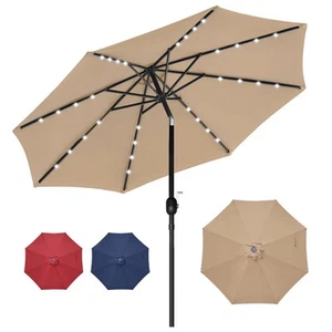 HealSmart 9' Solar Umbrella 32 LED Lighted Patio Umbrella with Push Button Ti... - Picture 1 of 8