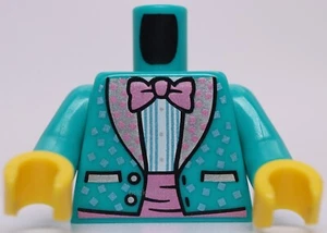 Lego Dark Turquoise Minifig Torso Suit Jacket Pink Polka Dots on Collar Bow Tie - Picture 1 of 2
