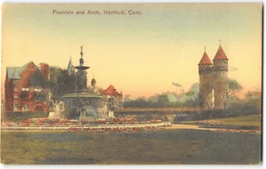 Fountain & Arch HARTFORD Connecticut Hand-Colored 1910s Vintage Postcard - Picture 1 of 2
