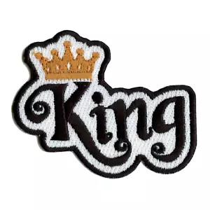 King Script with Gold Imperial Crown Embroidered Iron on Patch - Picture 1 of 2