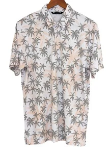Travis Mathew golf polo L white gray peach AOP palms tropical Hawaiian The Links - Picture 1 of 10