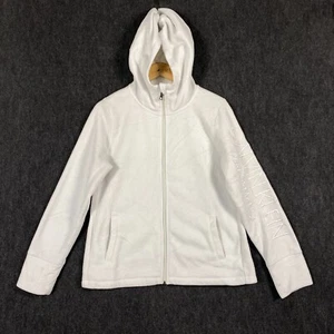 Calvin Klein Performance Womens Medium Full Zip Fleece Jacket White Hooded Logo - Picture 1 of 18