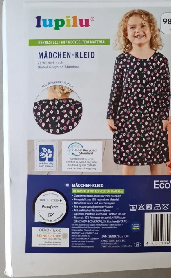 Lupilu Mädchen Kleid Blumen Muster - Gr. 98/104