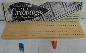 Solid Wood Cribbage 2 Player Board w/Peg Slot by Cardinal with Box - Vintage - Picture 1 of 10