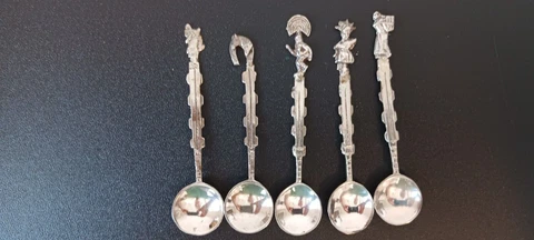 SET OF 5 ANTIQUE .900 SILVER POST MEXICAN AMERICAN WAR ERA SOUVENIR SPOONS Cover