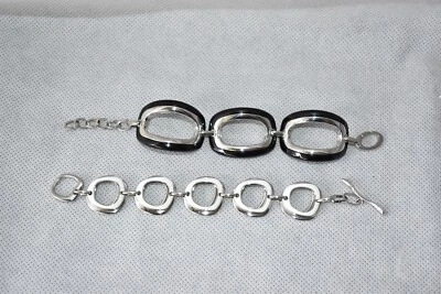 Par de pulseras de acero inoxidable fósiles con cadena Foto 1 de 4