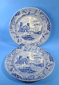 2 1800s PEARL WARE DINNER PLATES - CASTLE by Baker Bevans Irwin Swansea Pottery - Picture 1 of 7