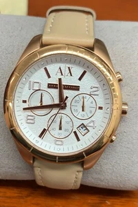 Armani Exchange AX5504 Sarena Silver Dial Leather Band Chronograph Women's Watch - Picture 1 of 1