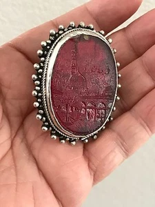 Huge Sterling Antique/vintage Middle Eastern Ring With Carve Red Glass, Size10.5 - Picture 1 of 9