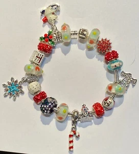 ❤️Pandora Christmas Sterling Silver Bracelet 🎄  European Charm Beads w/ Box 2❤️ - Picture 1 of 7