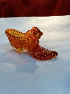 Fenton Amberina Glass Hobnail Cat Head Shoe/Slipper 6 inches long 3 inches tall - Picture 1 of 6