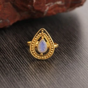 Faceted Rainbow Moonstone Ring, June Birthstone, engagement Gift Valentine's Day - Picture 1 of 5
