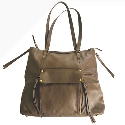 Kooba Everett Taupe Leather Tote Bag Large Double Handle Shoulder Expands EUC - Imagem 1 de 4