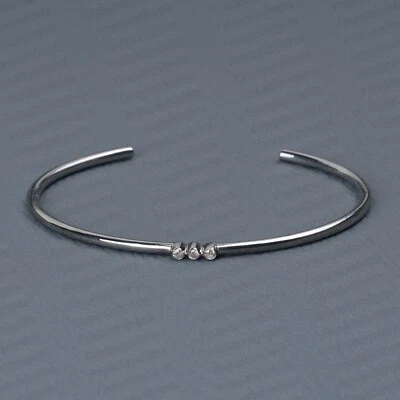 Natural Pave Diamond 925 Silver Cuff Bangle Stackable Minimalist Jewelry New - Image 1 of 4