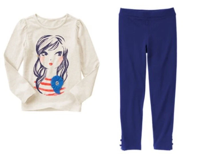 Gymboree Mod About Orange Girl Face Tee Shirt Navy Blue Leggings Set Girls 7 NWT - Image 1 of 1