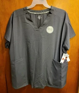 NEW 3X GRAY Climate Right Cuddl Duds Scrubs Top 6 Pocket Badge Loop stretch - Picture 1 of 9