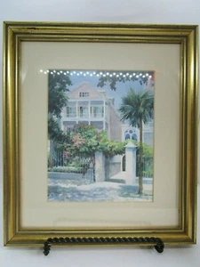 Preowned Matted Watercolor Charlestonian Artist Signed Gold Tone Frame Pastel  - Picture 1 of 4