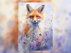 Fox Amongst the Flowers: Watercolor Painting Print 5"x7"