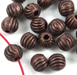 Cuentas de peltre antiguas de cobre corrugado redondas de 4 mm (25) - Imagen 1 de 3