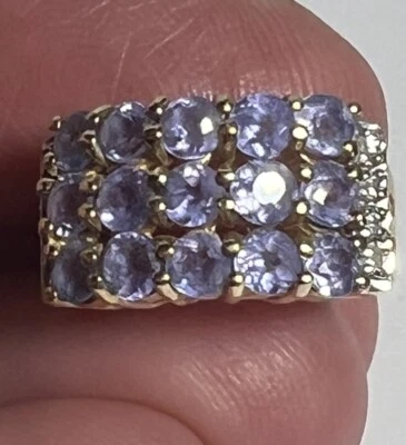 EL 14k Yellow Gold Natural Purple Gemstone Tanzanite 3-row band RING 4.1gr Sz 4 - Image 1 of 4