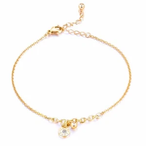 EDELSTAHL FUßKETTE DAMEN FUßKETTCHEN IN GOLD KETTE ZIRKONIA ANHÄNGER SCHMUCK NEU - Bild 1 von 5