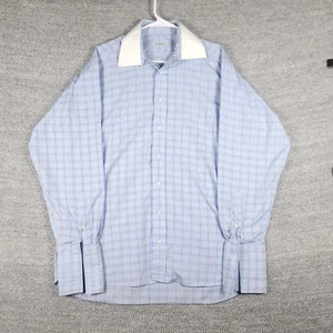 Burberry London Dress Shirt Men 16R Blue Blue Check French Cuff White Collar USA - Picture 1 of 12