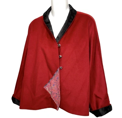 Chaqueta Artística Grande Roja Lana Arte Asiático para Usar Ocasión Especial Abrigo Lagenlook L Foto 1 de 4