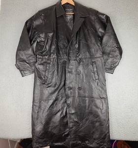 Vintage Genuine Leather Trench Coat Mens Medium Black Matrix Cosplay Morpheus - Picture 1 of 14