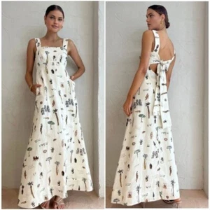 Commense Tropical Print Tie Back Sleeveless Summer Maxi Dress Size Small NEW - Picture 1 of 16