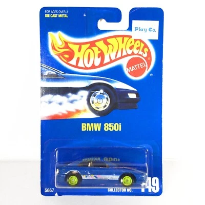 Tarjeta azul Hot Wheels: BMW 850i con rueda verde lima - tarjeta azul coleccionista no. 149 Foto 1 de 4