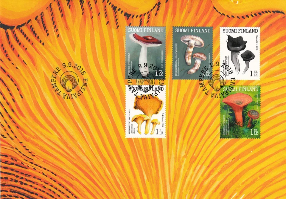 Matsutake Chanterelle Russula Paludosa Forest Mushrooms Finland Mint FDC 2016 - Image 1 of 1