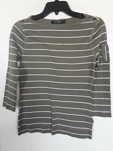 Women's Ralph Lauren Green Striped Knit  Top Shirt Blouse~Sz M - Picture 1 of 3