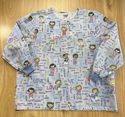 SIMPLY BASIC Women's SCRUBS Top Medical DOCTORS/NURSES Snap/Blue Long Sleeve - Image 1 of 4