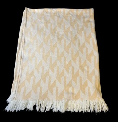 Peacock Alley Yellow Herringbone Blanket Throw Fringe County Cottage - Image 1 of 4