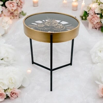 Gear Clock Coffee Table Black & Gold 55cm Roman Numeral Moving Cogs Stunning - Image 1 of 4