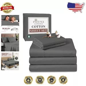 Dark Grey 400 TC Long Staple Cotton Split King Sheets - Elegant & Skin-Friendly - Picture 1 of 9