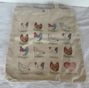 Henny+Roo Natural Canvas Tote Bag With Multicolored Chickens - Picture 1 of 5