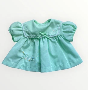 Vintage Baby Girls Embroidered Duckling Dress Size 3 Months Green Lace Trim - Picture 1 of 6