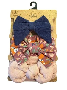 Baby Essentials 3 Pack Headbands 0-24 Months Infant Stretch Knotted Pink Gray - Picture 1 of 2