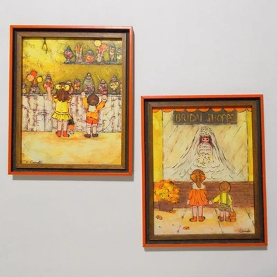 Par de impresiones artísticas enmarcadas vintage Sears Candi tienda nupcial tienda de dulces 9 x 11 Foto 1 de 4