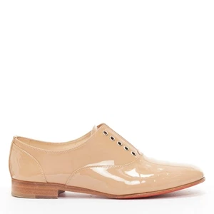 CHRISTIAN LOUBOUTIN beige patent leather round toe derby flat shoes EU35.5 - Picture 1 of 9