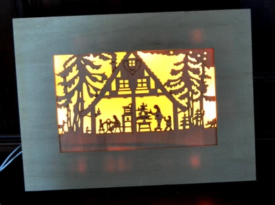Wooden Christmas Picture With String Lights To Place Or Hanging Lighted - Image 1 of 4
