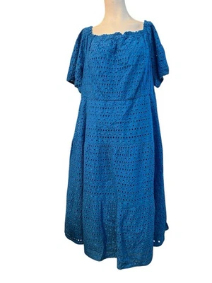 Vestido Lane Bryant Talla 22 Azul En Niveles Midi Ojales Forrado Manga Corta Fluido Nuevo con Etiquetas Foto 1 de 4