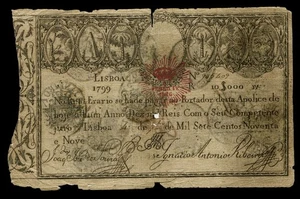 PORTUGAL 10000 REIS 1826 OLD 1799 PEDRO IV WAR 2 BROTHERS #N322# - Picture 1 of 2