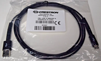 Crestron CBL-USB-A-BMICRO-6     USB A to B Micro cable 6'   P/N 6510947 - Image 1 of 3