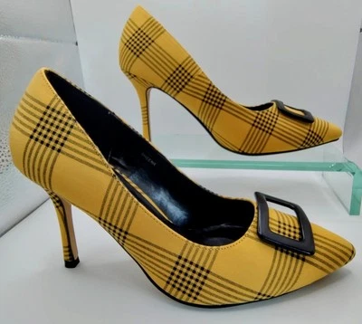 Lunar Elegance Ladies Sheena Yellow & Black Heeled Shoes In Size UK 6 - Image 1 of 4